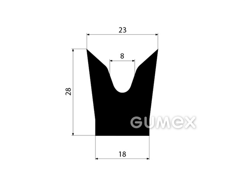 Pryžový profil tvaru "U", 28x23/8mm, 70°ShA, NBR, -30°C/+100°C, černý